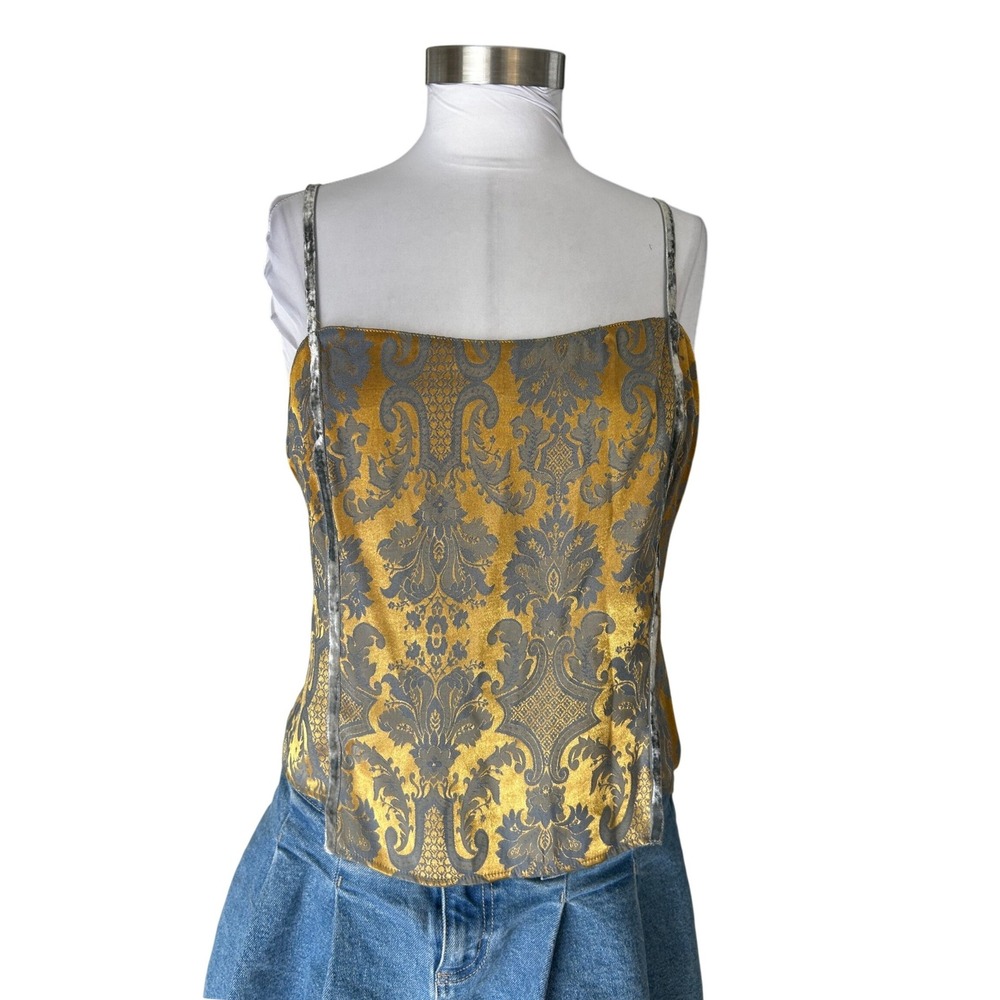 Vintage Victoria's Secret Cami Medium Gold Silver Damask Brocade 1990s Jacquard